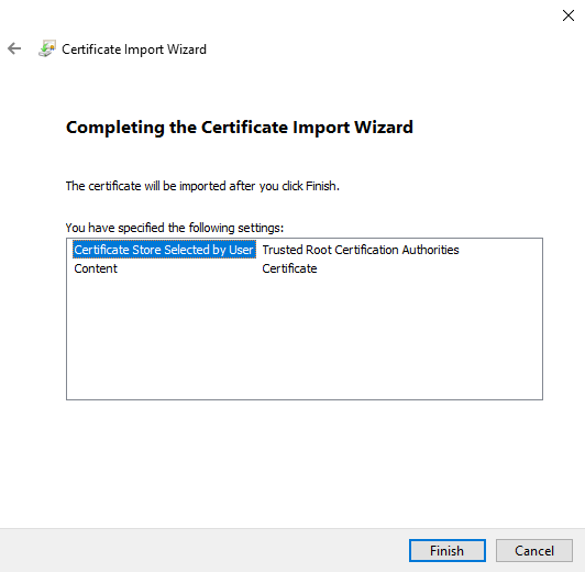 Finish import certificate