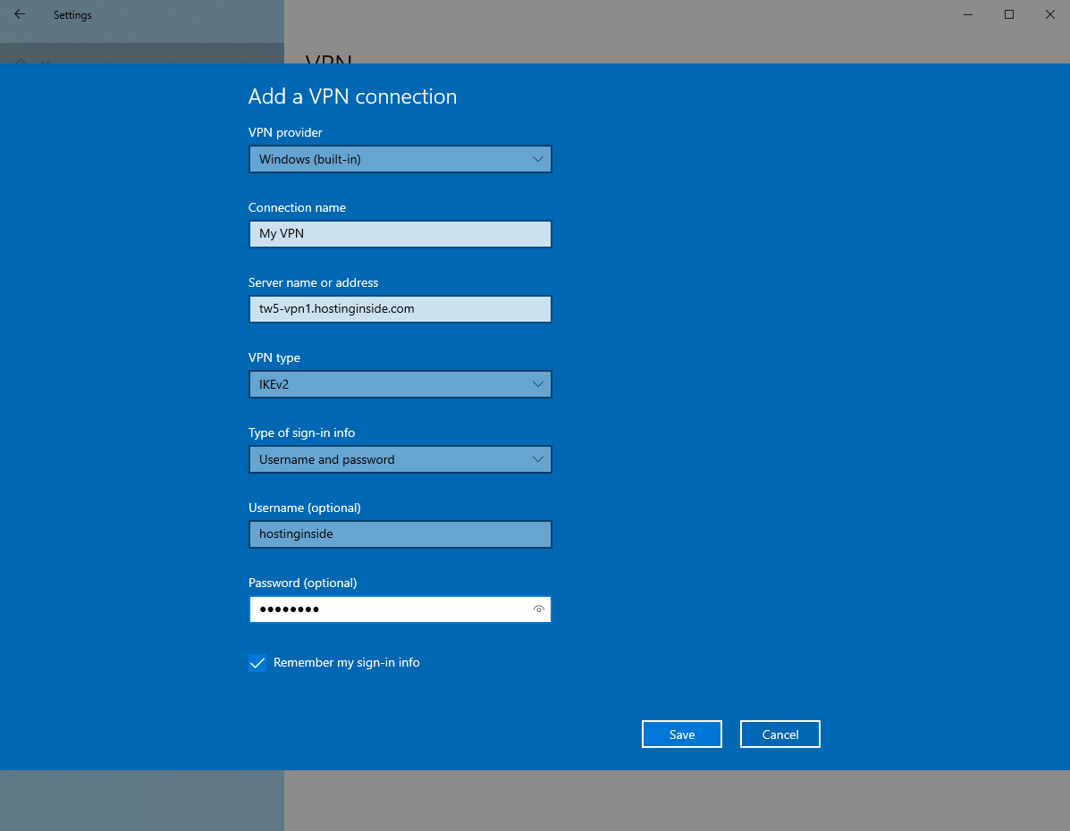 Setting the VPN Connection